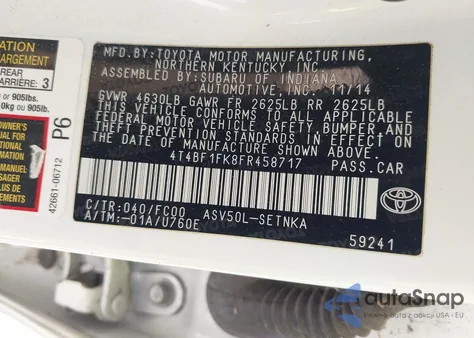 2015 Toyota Camry Le from USA, damaged, VIN 4T4BF1FK8FR458717